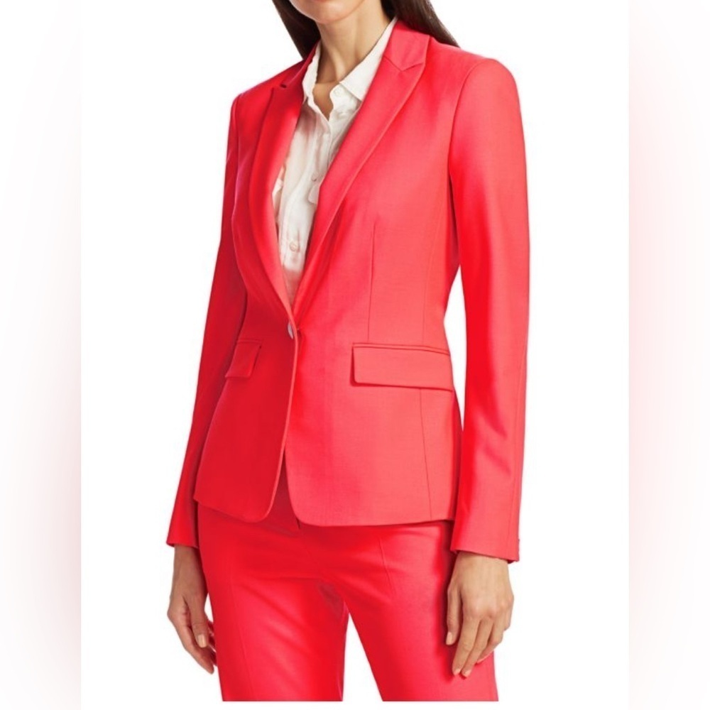 rag & bone Women's Career Wear Wool Bright Pink One Button Closure Blazer